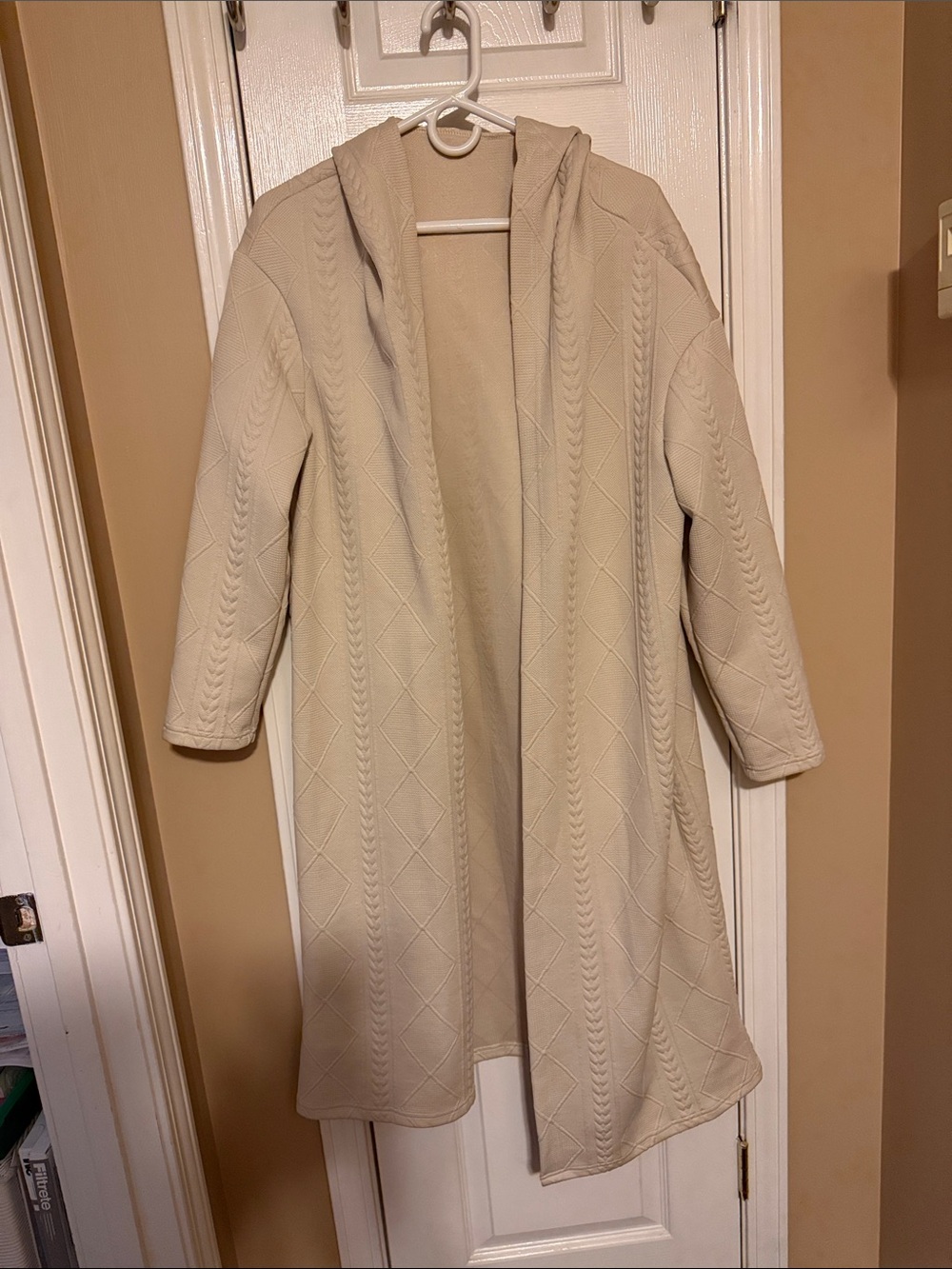 Unbranded Cream Hooded Quilted Knit Coatigan